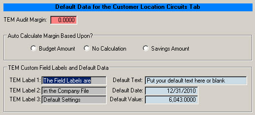 TEM Fields Default Values